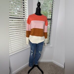 Old Navy Women's Striped Sweater - Coral, Pink, Brown, Cream